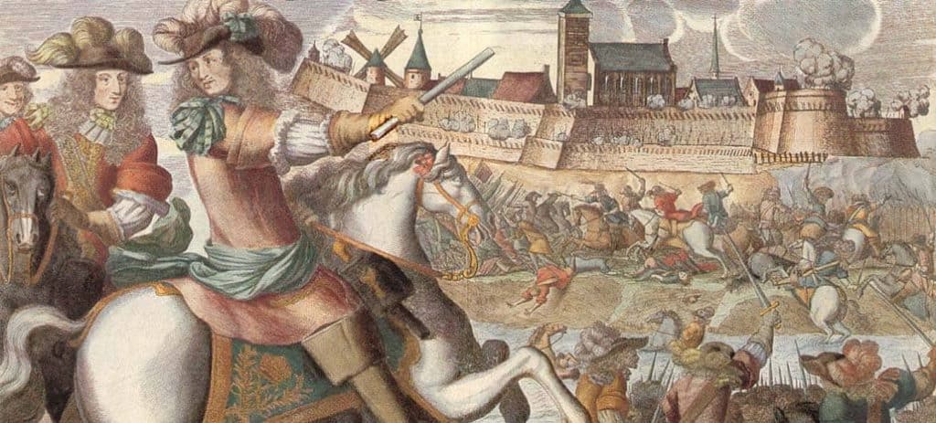 Oud schilderij van een middeleeuws gevecht op 't Gelders Eiland.