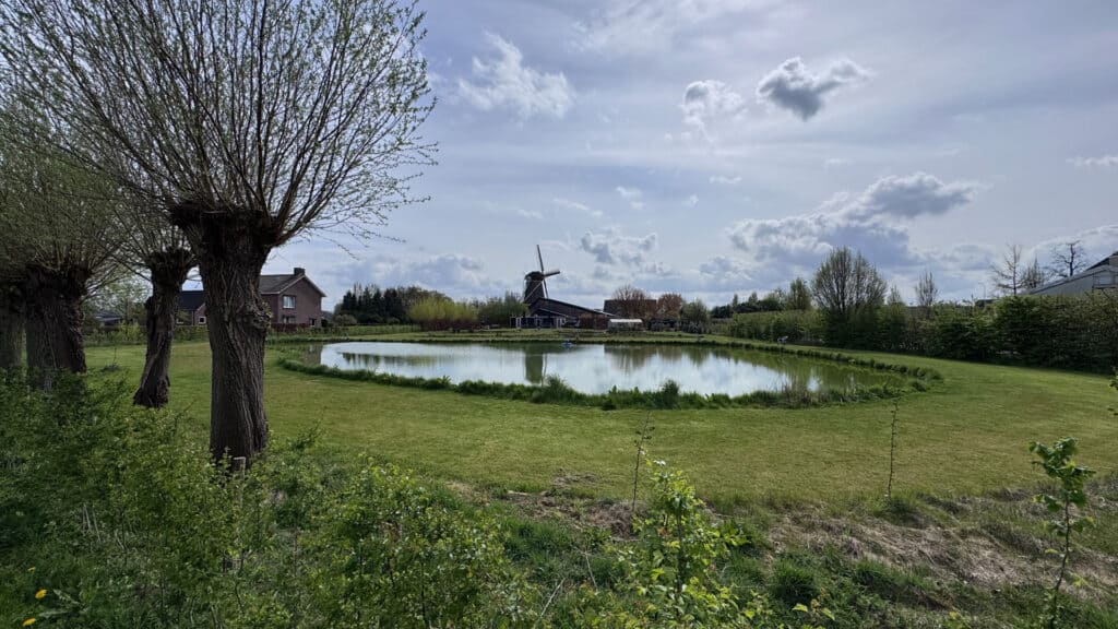 Rustieke molen en vijver op 't Gelders Eiland in Nederland.